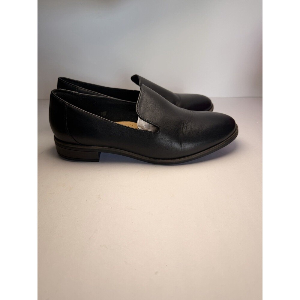 Clarks Women's Pure Tone Black Leather Slip On Loafers Sz 7.5 Wide 261540045050